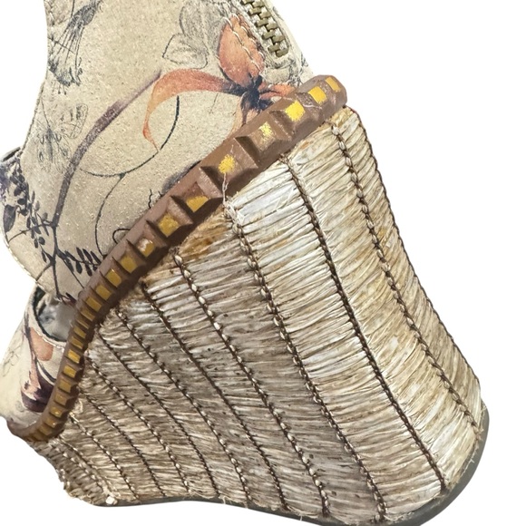 OTBT Kentucky Floral Print Leather Platform Lace Up Wedge Sandals Taupe‎ Sz 6.5 - Picture 9 of 11